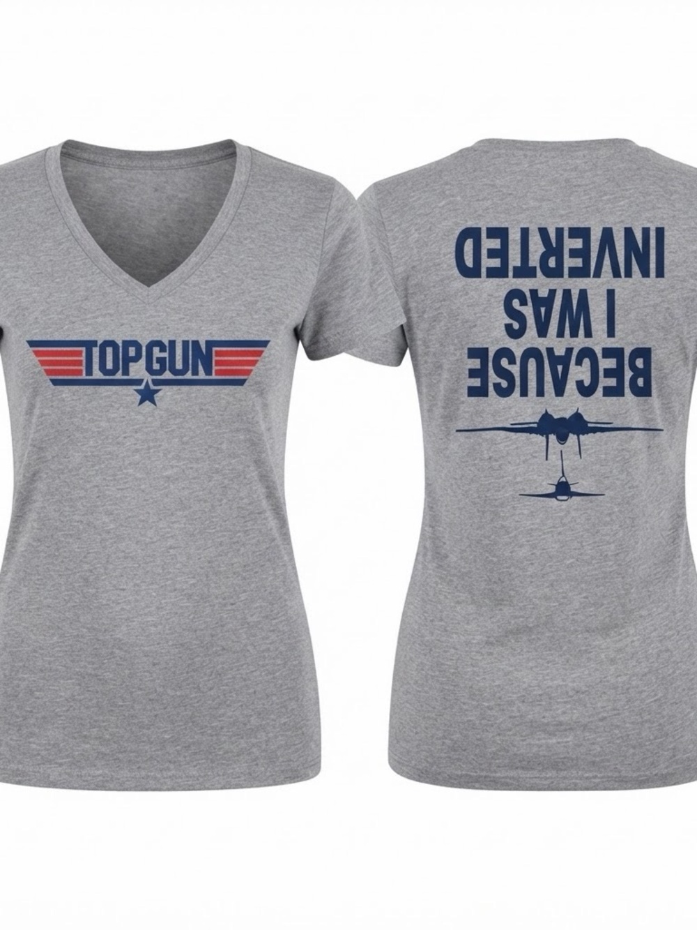 Top Gun Women’s Medium Gray V Neck T Shirt I Was Inverted Movie Graphic Tee